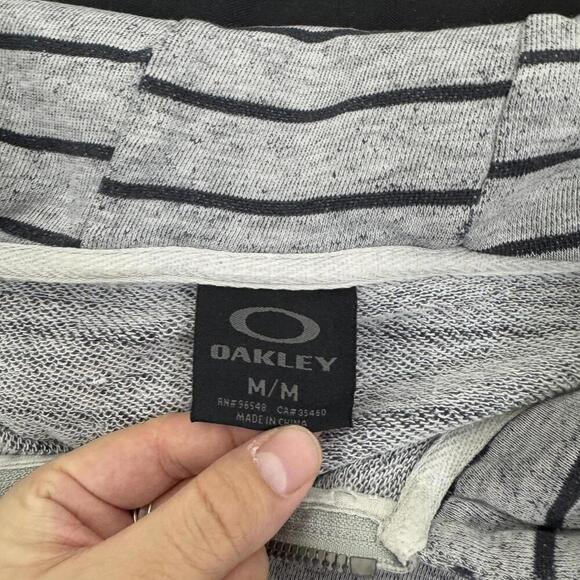 Y2K Oakley Quarter zip Hoodie Men size M Striped Skate 2000s Fleece Relax Gray - Picture 7 of 10